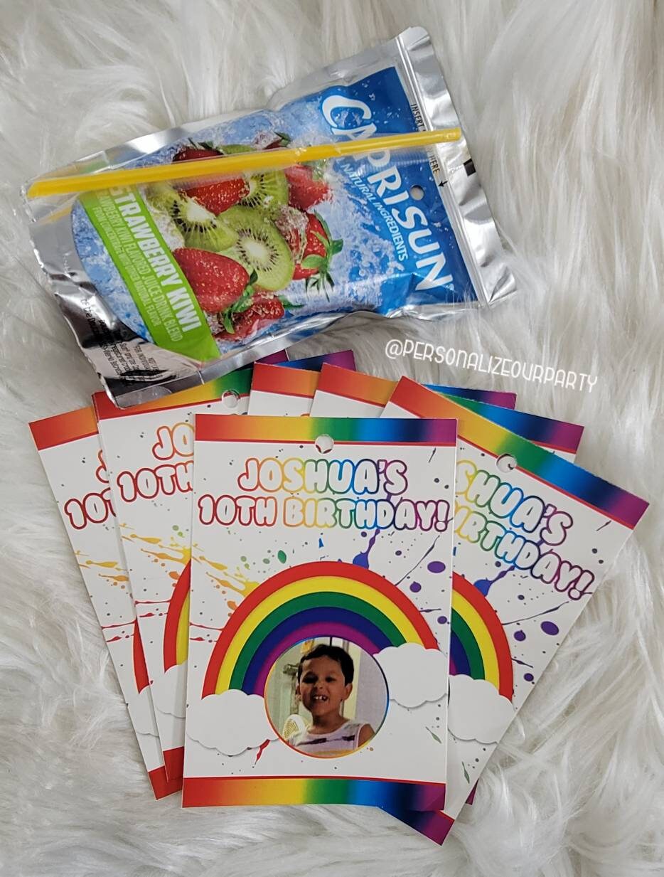 rainbow juice pouch labels-rainbow party favors-rainbow birthday